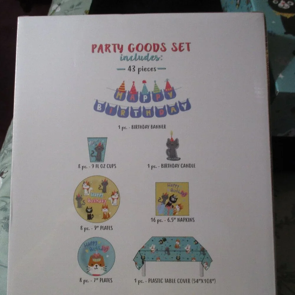 Lot of Two Party in a Box Happy Birthday Cats Theme 43 Pieces Each